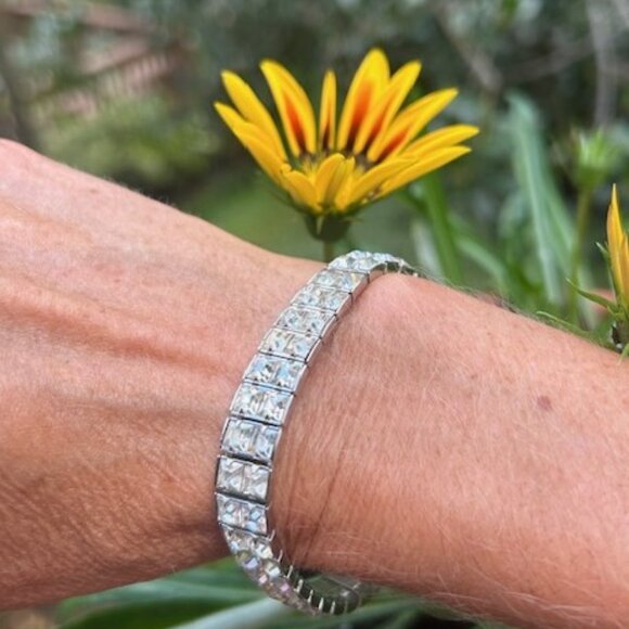 WEISS Rhinestone 2 Row Tennis BRACELET - Picture 2 of 9